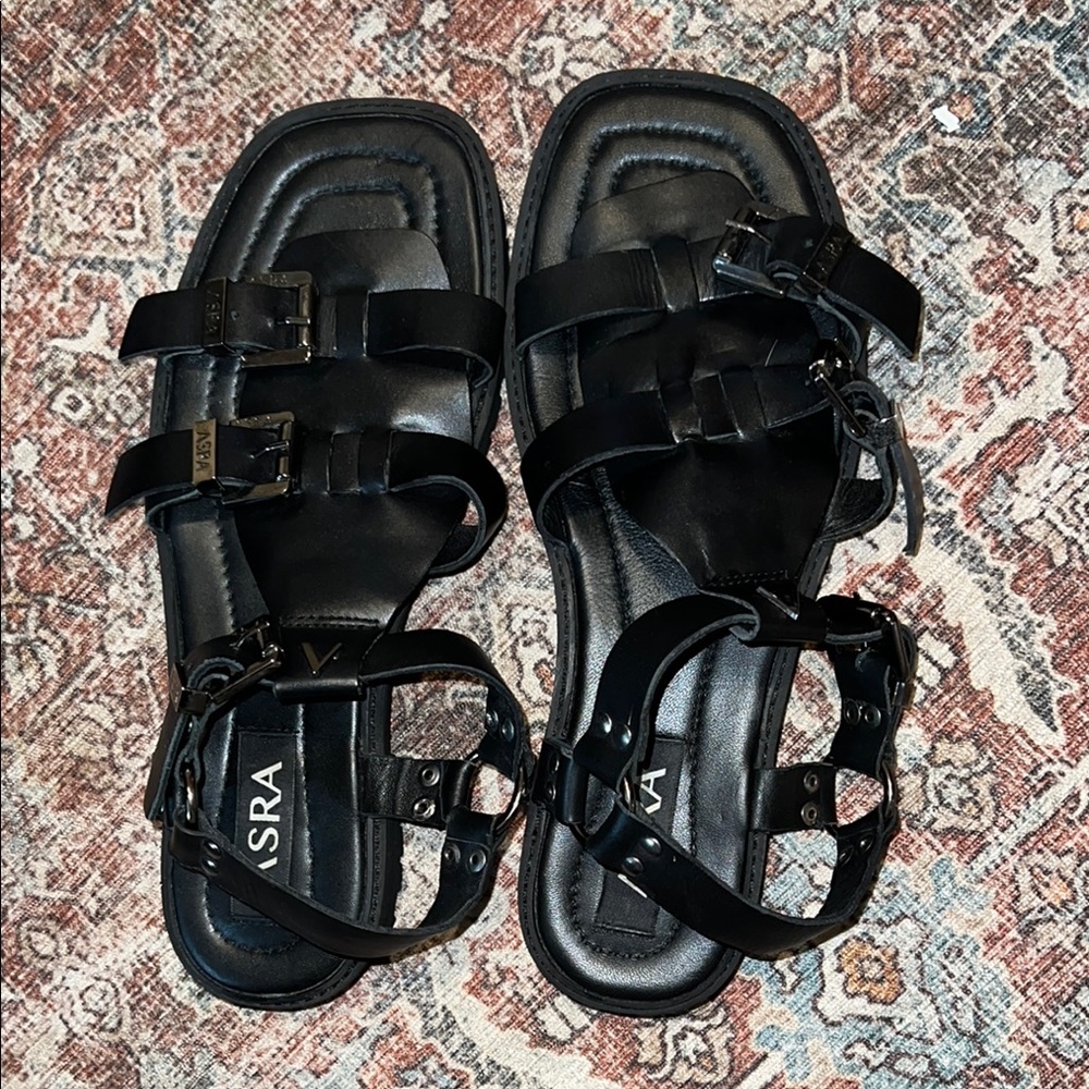 Mens ASOS Black Strappy Sandals with Buckle